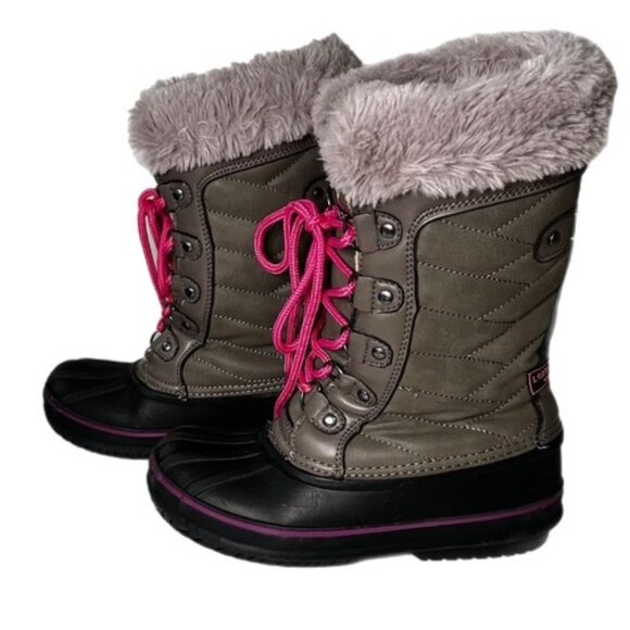 London Fog Girl's Beckenham Snow Boots Waterproof Gray and Pink Size 2 - Picture 3 of 8